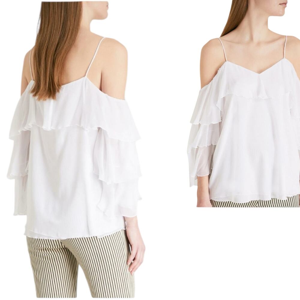 Alice + Olivia Marylee Cold-Shoulder Ruffled Top White Size Small/4 100% Silk